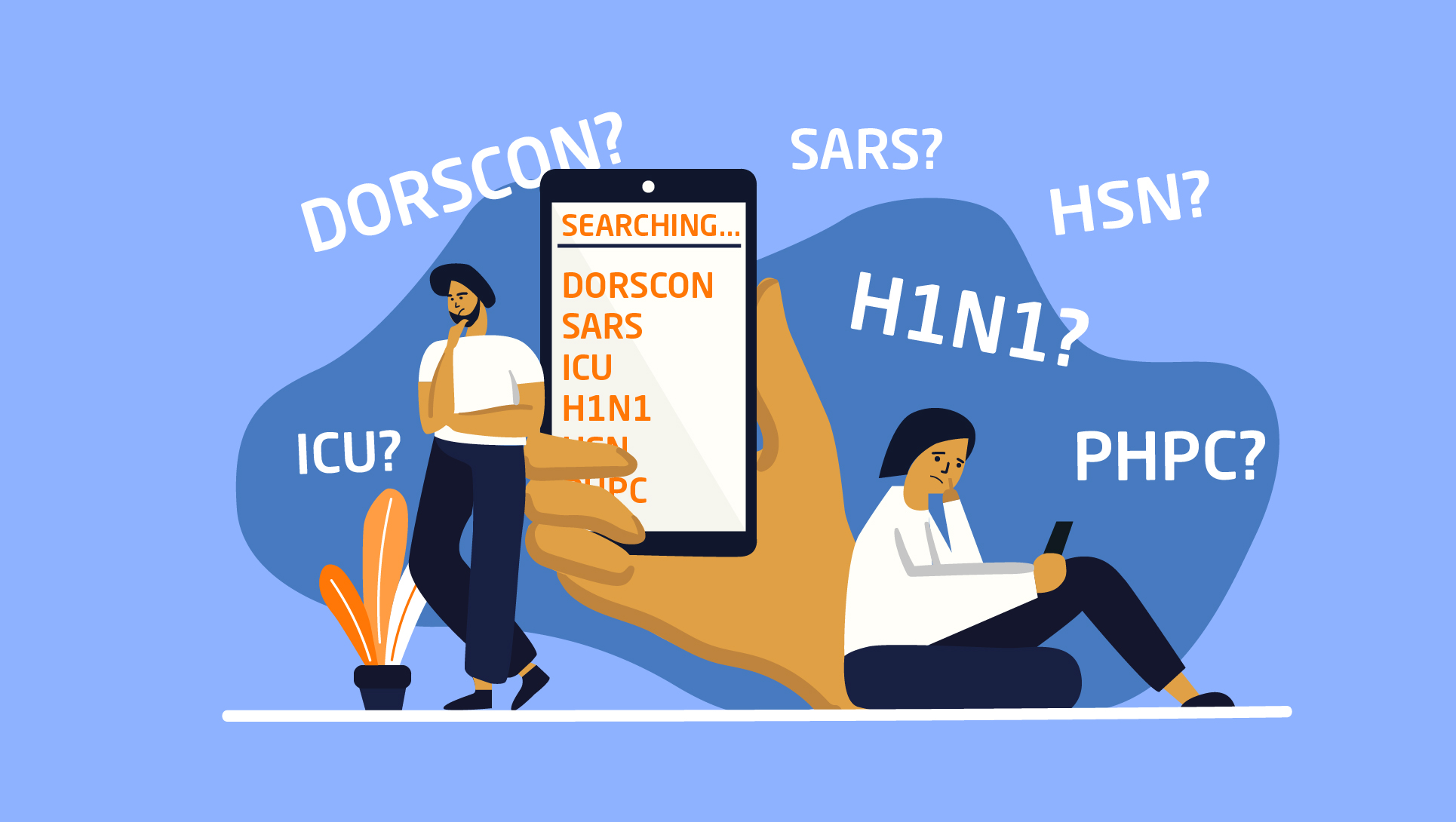 SHN (and other COVID-19-related acronyms) DORSCON, SARS, H1N1, PHPC, ICU, HSN, SHN, and other COVID-19-related acronyms.